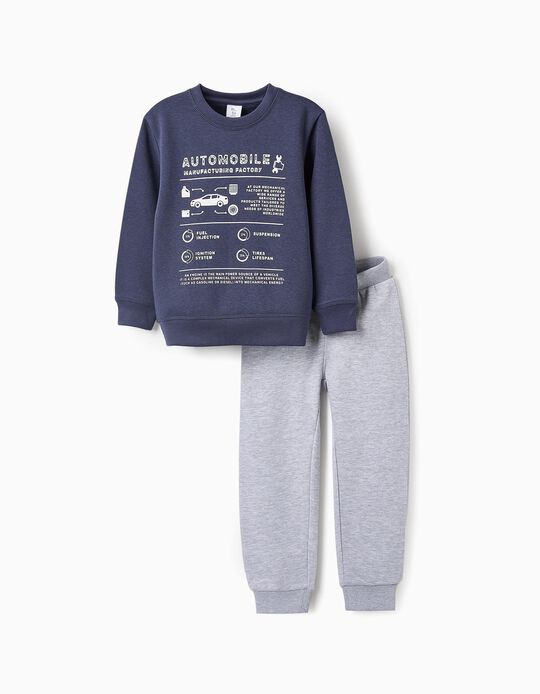 Comprar Online Sweat + Calças Cardadas para Menino 'Automobile', Azul/Cinza