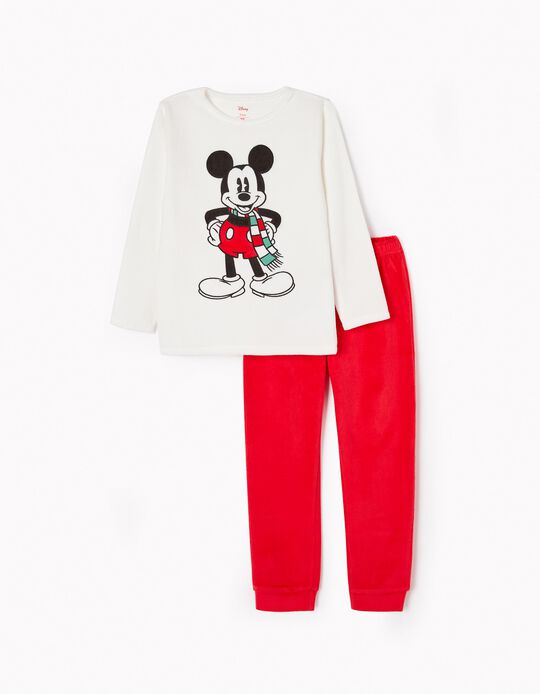 Pyjama en Velours Garçon 'Mickey', Blanc/Rouge