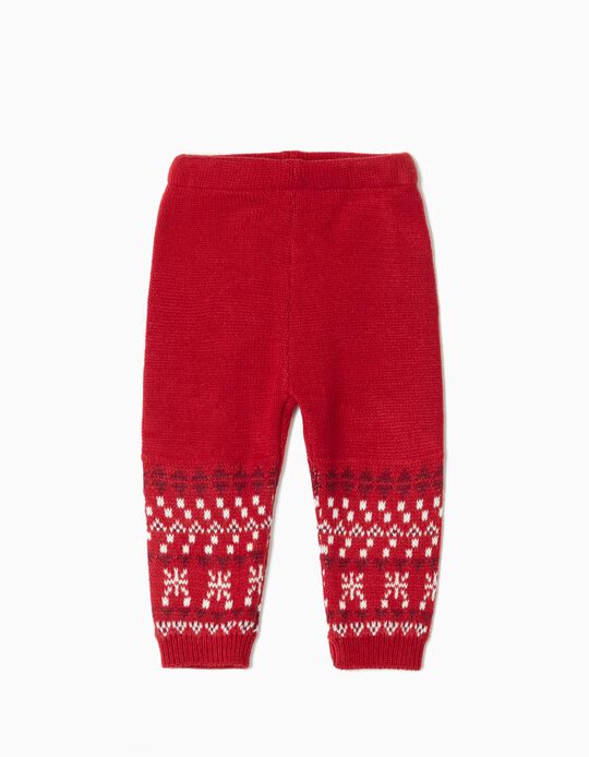 Christmas Knitted Trousers for Newborn Babies, Red