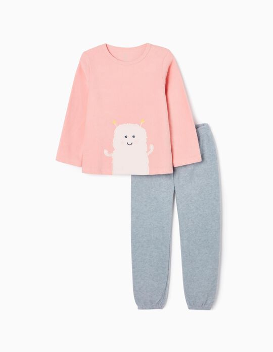 Pyjama Polaire Fille 'Girly Monsters', Rose/Gris