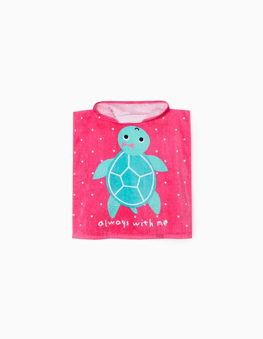 Hooded Towel Poncho for Baby Girls 'Turtle', Pink