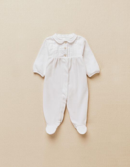 Velvet Sleepsuit for Newborn, White