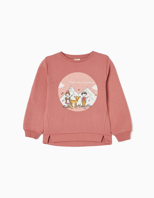 Cotton Fleece Sweatshirt for Girls 'Adventure', Pink