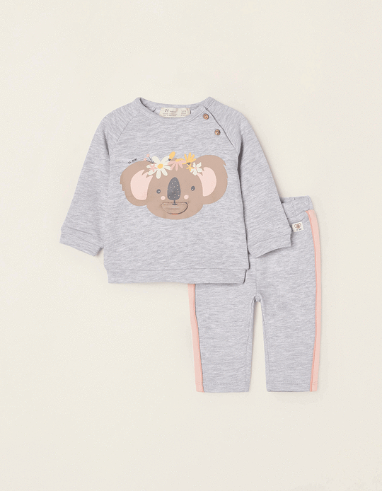 Cotton Tracksuit for Newborn Baby Girls 'Koala', Grey/Pink