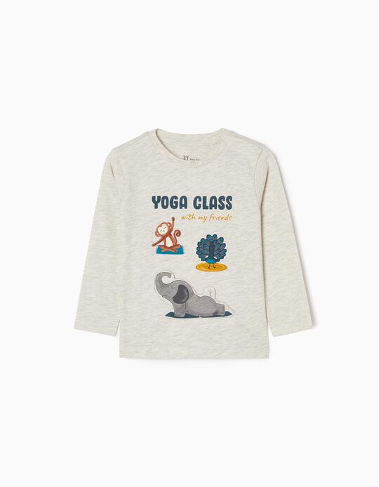 Long Sleeve Cotton T-shirt for Baby Boys 'Yoga', Grey 