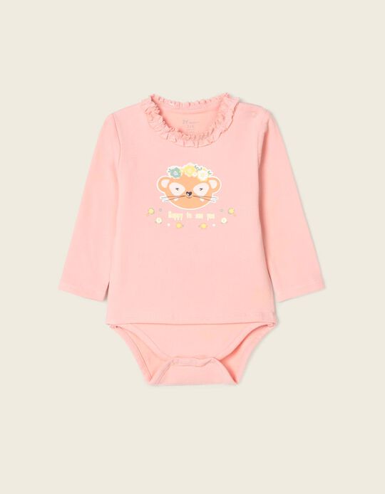2 in 1 Bodysuit for Newborn Baby Girls 'Kitty', Pink