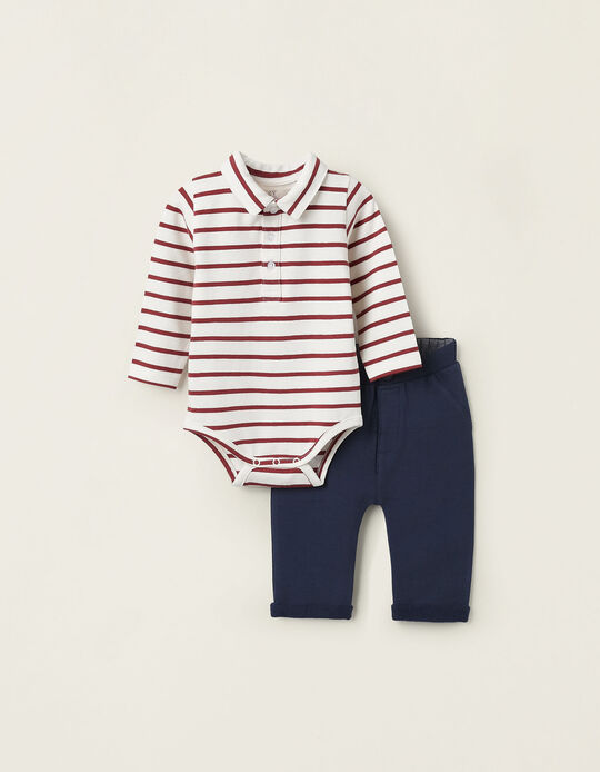 Buy Online Striped Bodysuit + Fleece Trousers for Newborns, Multicolour