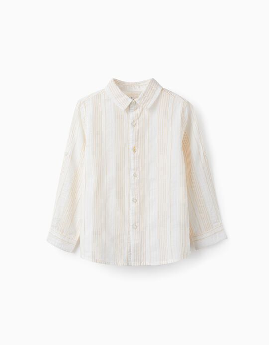 Long Sleeve Cotton Shirt for Boys, White/Yellow