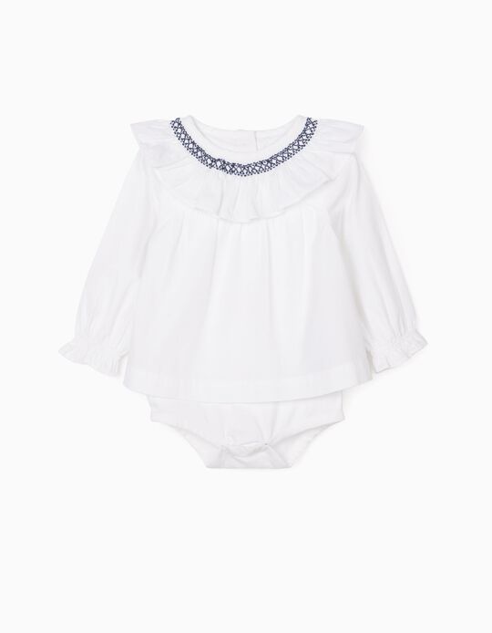 Blouse-Bodysuit for Newborn Baby Girls, White