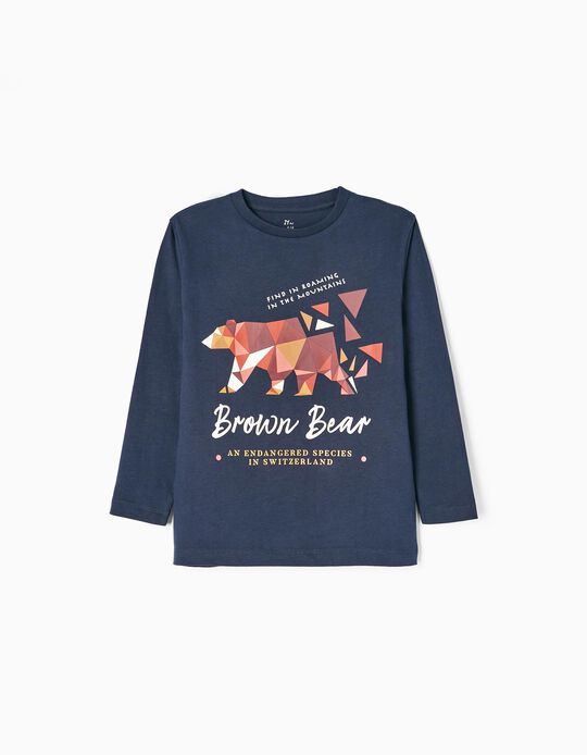 Camiseta de Manga Larga de Algodón para Niño 'Brown Bear', Azul Oscuro