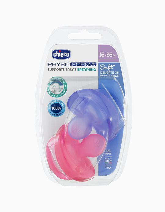 2 Soft Silicone Dummys 'Mum Effect' 16-36M+ Chicco