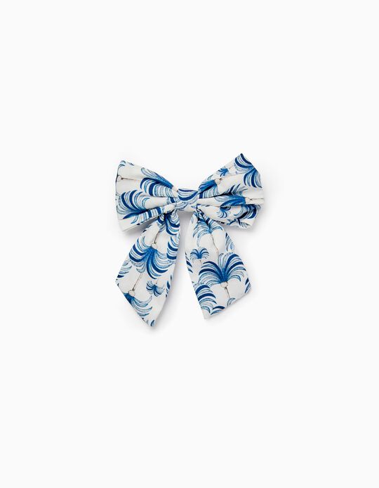 Hair Slider with Bow for Babies and Girls 'Palm Trees', White/Blue