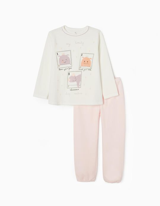 Pyjama en Velours Cotton Fille 'Monstres', Blanc/Rose