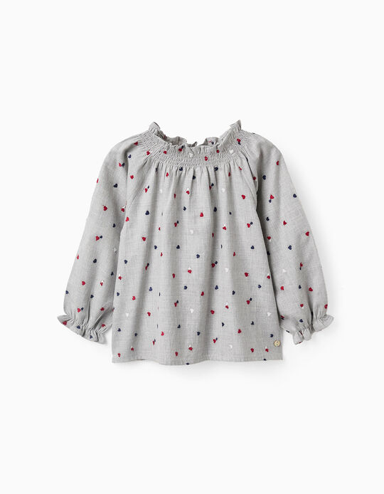 Buy Online Blouse with Heart Embroidery for Baby Girls, Grey