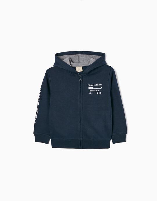 Hooded Brushed Jacket in Cotton for Boys 'Play Again', Dark Blue