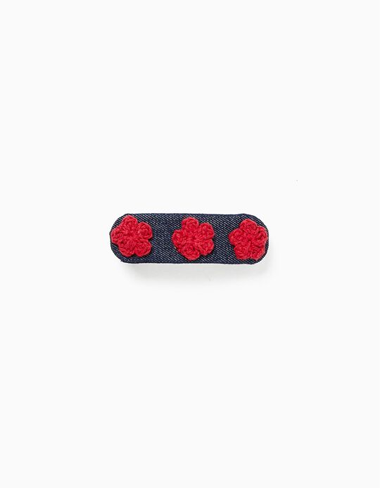 Hair Clip with Crochet Flowers for Babies and Girls, Blue/Red