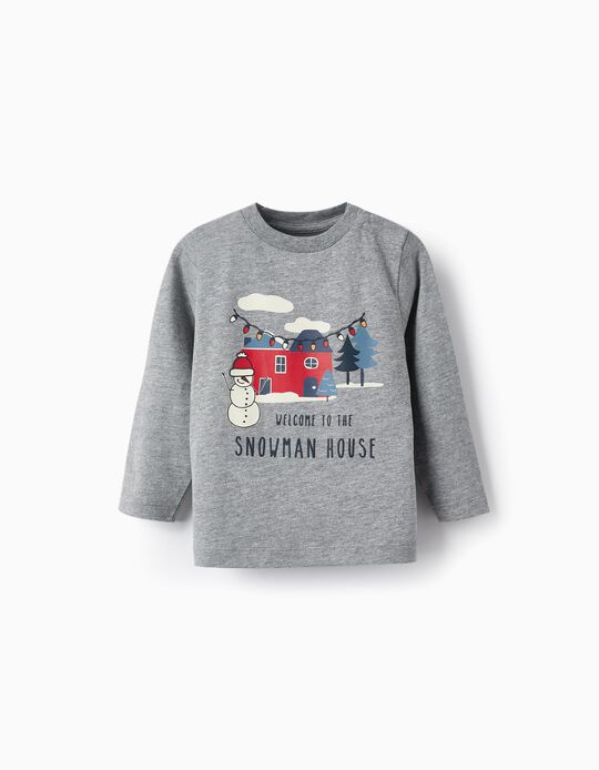 Comprar Online T-Shirt de Algodão para Bebé Menino 'Snowman House', Cinza