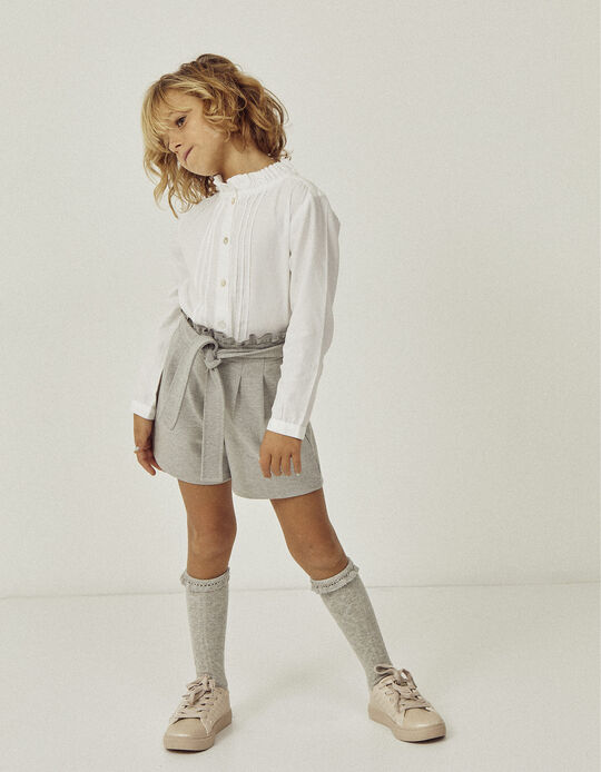 Jersey Paperbag Shorts for Girls, Grey