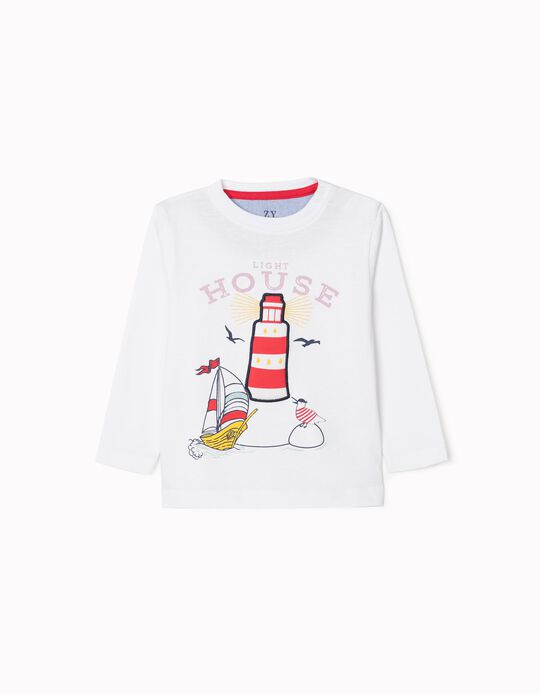 Long Sleeve T-Shirt for Baby Boys 'Lighthouse', White