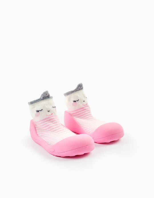 Steppies Socks-Slippers for Baby Girls 'Princess', White/Pink