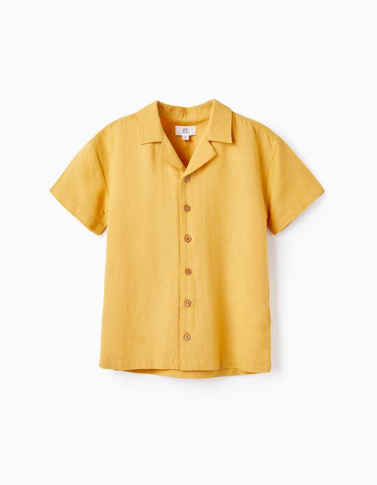Short Sleeve Linen Shirt for Boys, Yellow