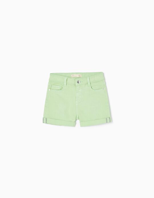 Cotton Twill Shorts for Girls, Green