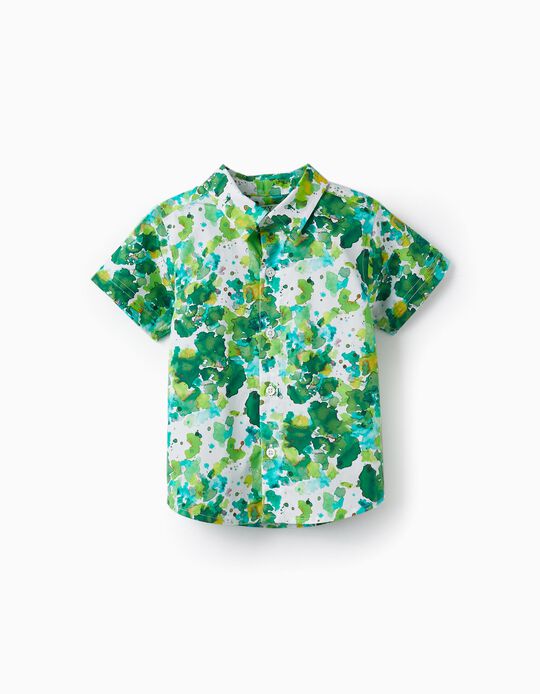 Short Sleeve Shirt for Baby Boy, White/Green