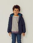 Quilted Jacket with Hood and Polar Lining for Boys, Dark Blue