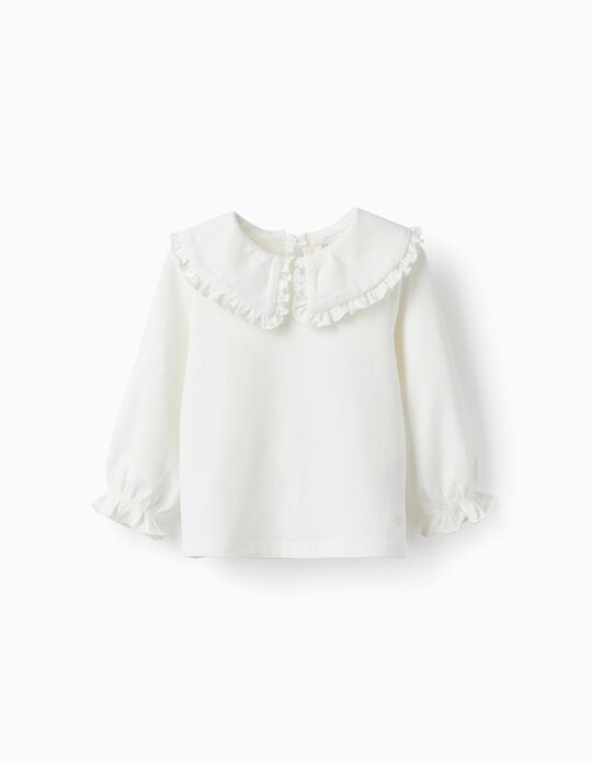 Long Sleeve T-shirt with Ruffles for Baby Girls, White