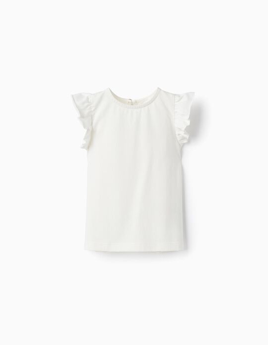 Cotton T-shirt with Ruffles for Baby Girls, White
