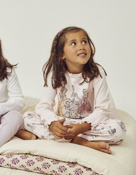 Pijama de Algodão com Capa de Tule para Menina 'Princesas da Disney', Rosa