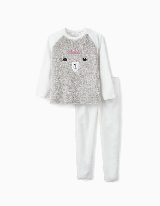 Plush Pyjama for Girls 'Princess Lama', White/Grey