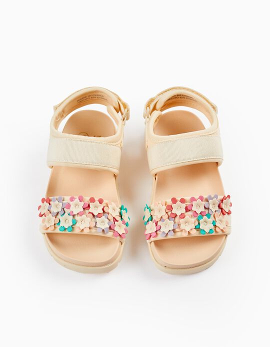 Buy Online Sandals with Flowers for Baby Girls, Light Beige