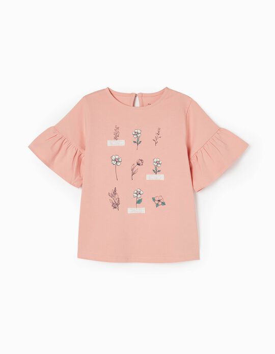 Camiseta de Algodón para Niña 'Flowers', Rosa