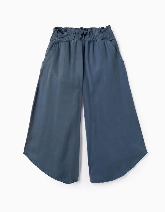 Pantalon En Sergé Pour Fille 'Wide Leg', Bleu Foncé