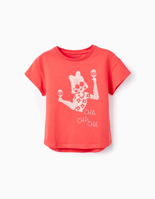 T-shirt de Algodão para Menina 'cha Cha Cha', Vermelho