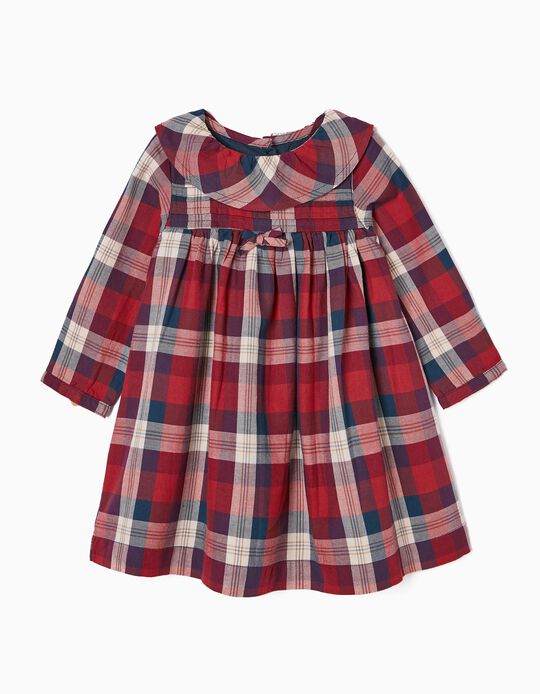 Cotton Plaid Shirt for Baby Girls, Red/Dark Blue