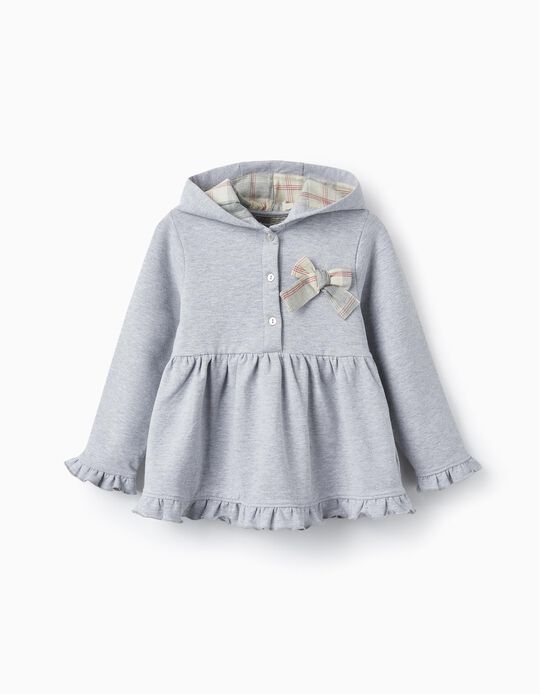 Cotton Hooded Sweatshirt with Bow for Girls, Grey