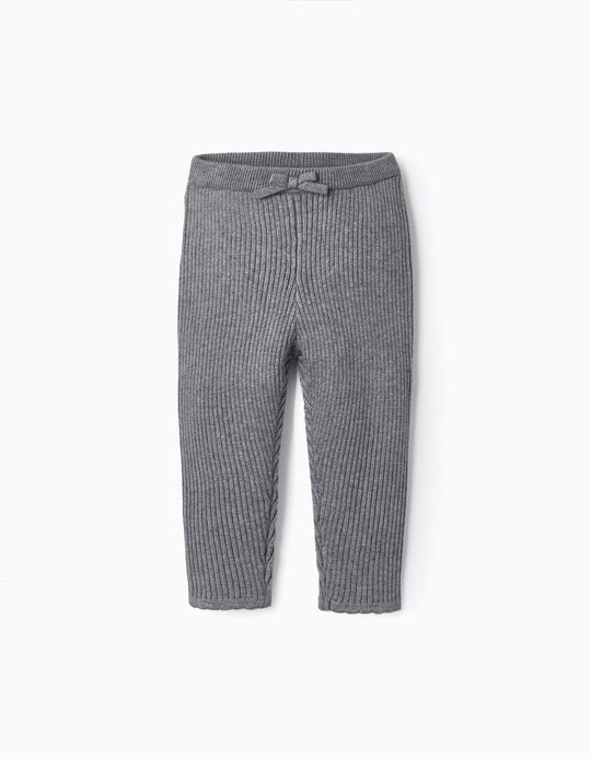 Ribbed Knit Leggings with Bow for Baby Girls, Grey
