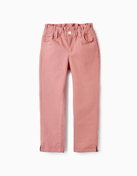 Paperbag Waist Trousers for Girls, Pink