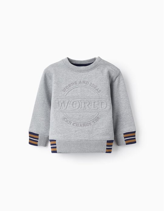 Cotton Sweatshirt for Baby Boys 'World', Grey