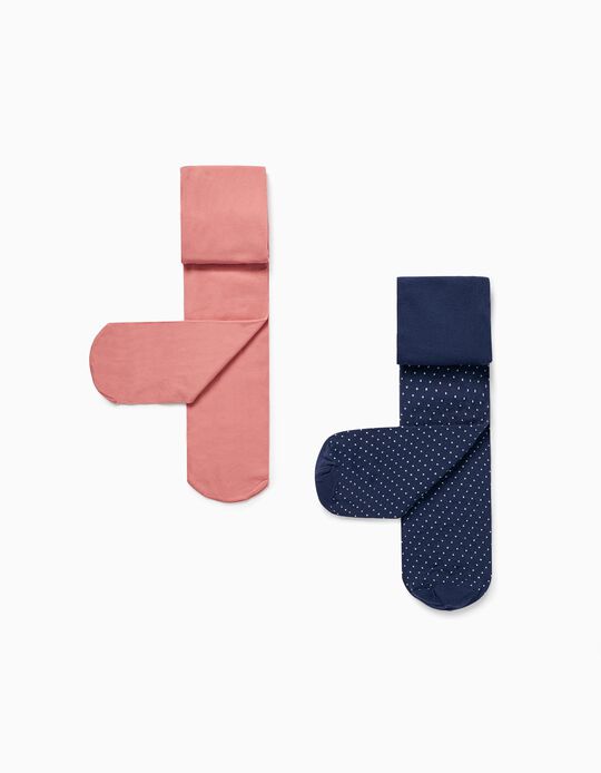 Pack 2 Collants de Microfibra para Bebé Menina, Rosa/Azul Escuro