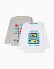 2-Pack Long Sleeve T-shirts for Baby Boys 'Gaming', White/Grey
