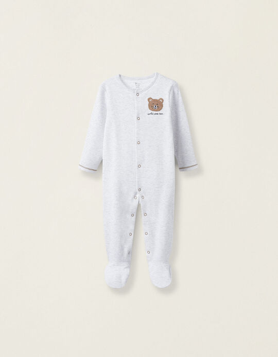 Cotton Babygrow for Baby Boys 'Bear', Gray/White