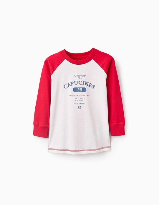 Buy Online Long-sleeved T-shirt for Boys 'ZY Paris', Red/White