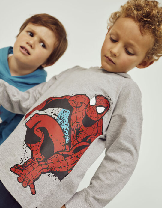 T-shirt de Algodão com Capuz para Menino 'Homem-Aranha', Cinza