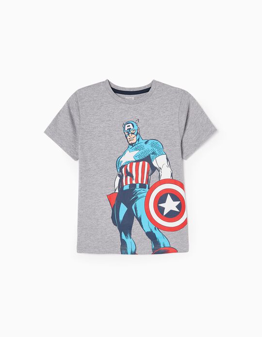T-shirt de Algodão para Menino 'Captain America', Cinza