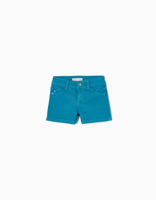 Cotton Twill Shorts for Girls, Blue