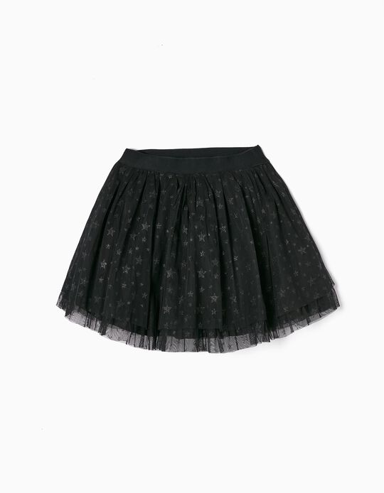 Tutu Skirt with Stars for Girls, Black