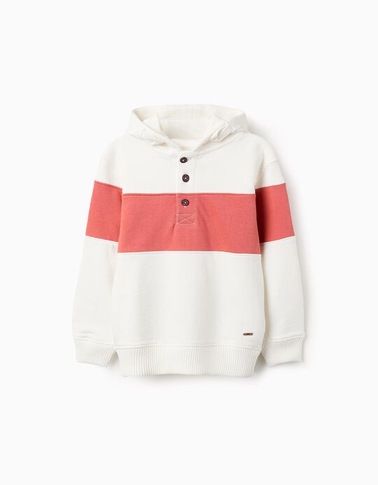 Comprar Online Sweat de Algodão com Capuz para Menino, Branco/Laranja